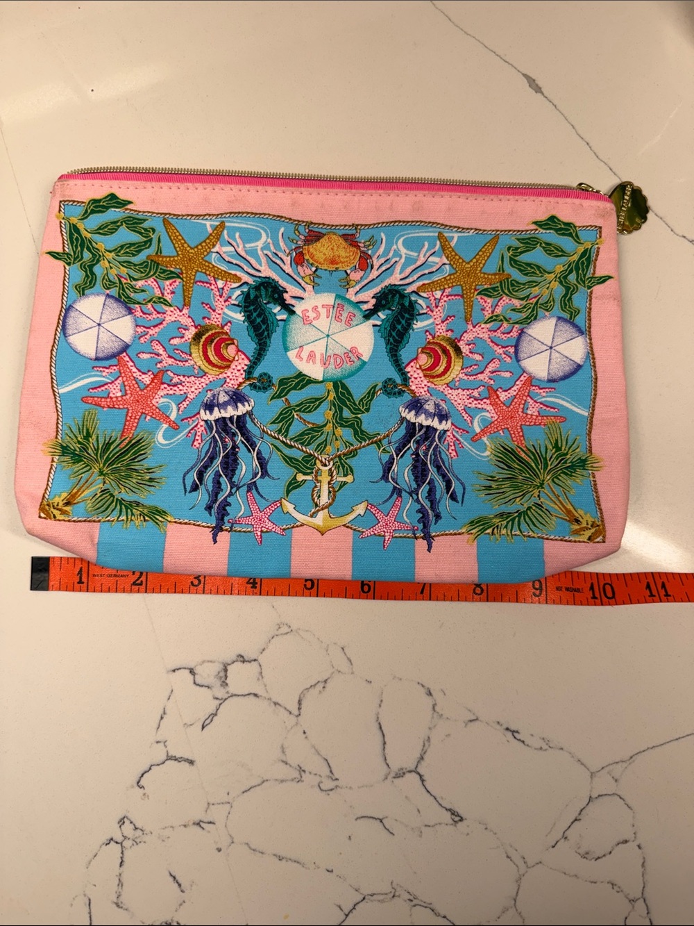 Estee Lauder Pink & Aqua Ocean-Print Cosmetic Pouch